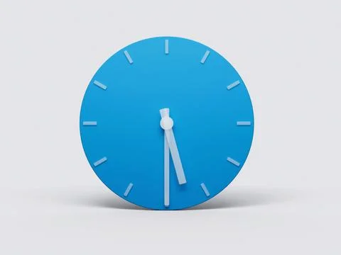 3D illustration of a minimalistic blue clock showing half past five Stock Illustration
