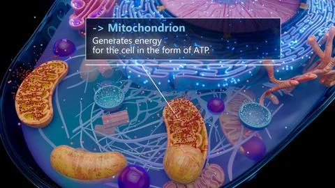 3D illustration of a mitochondrion producing cellular energy Stock Illustration