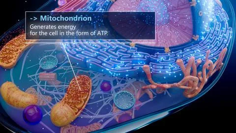 3D illustration of a mitochondrion producing cellular energy Stock Illustration