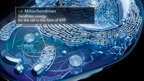 3D illustration of a mitochondrion producing cellular energy Stock Illustration