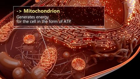 3D illustration of a mitochondrion producing cellular energy Stock Illustration