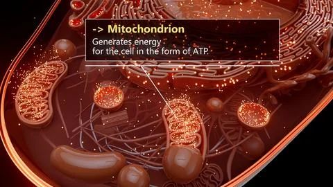 3D illustration of a mitochondrion producing cellular energy Stock Illustration
