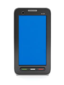 3d illustration: mobile technologies and devices. mobile phone with blank scr Illustrazione stock