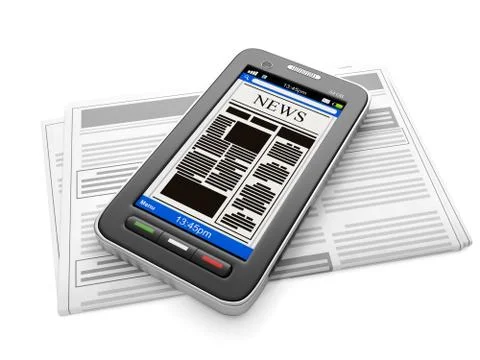 3d illustration: mobile technology. mobile news, phone and newspaper with new Stock Illustration