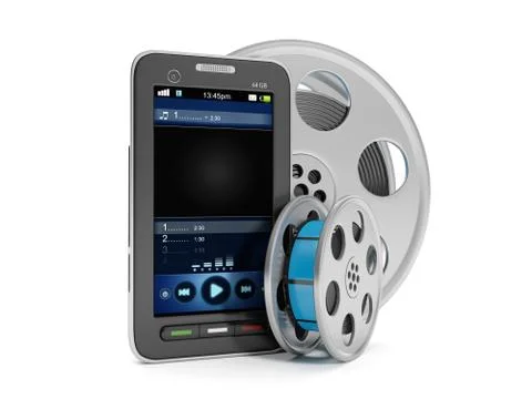 3d illustration: mobile technology. mobile cell phone and view vidio with ree Stock Illustration