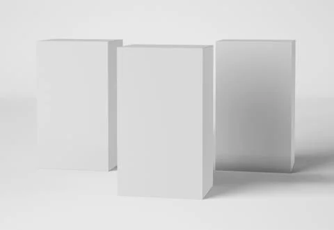 3D Illustration. Mockup of tall rectangular cardboard package boxes. 스톡 일러스트