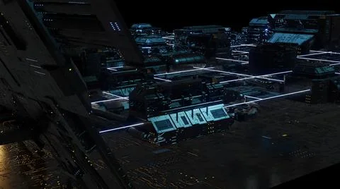 3d illustration - Model of alien sci-fi city.. Stock Illustration