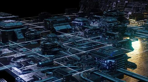 3d illustration - Model of alien sci-fi city.. Stock Illustration