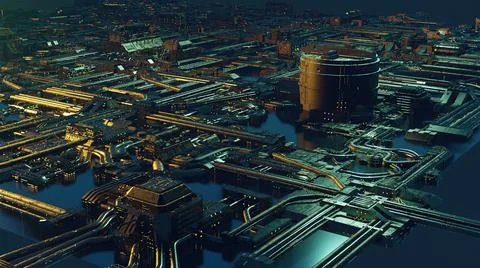 3d illustration - Model of alien sci-fi city. Stock Illustration