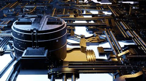 3d illustration - Model of alien sci-fi city. Stock Illustration