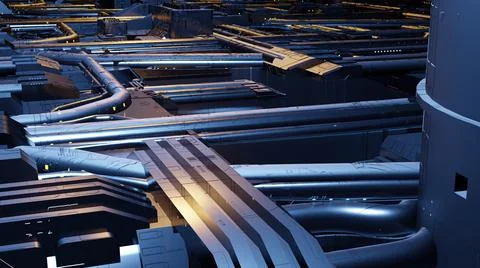 3d illustration - Model of alien sci-fi city. Stock Illustration