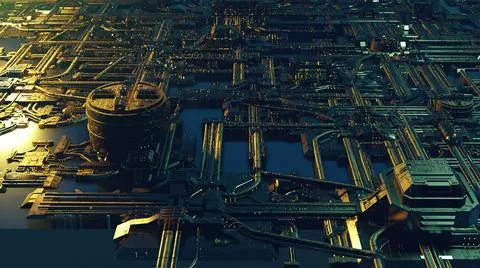 3d illustration - Model of alien sci-fi city. Stock Illustration