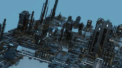 3d illustration - Model of alien sci-fi city. Stock Illustration