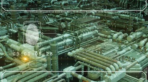 3d illustration - Model of alien sci-fi city with optical flares Stock Illustration