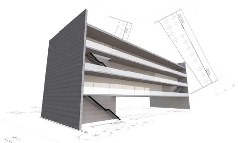 3d illustration of modern building construction concept isolated on white. Ilustración de archivo