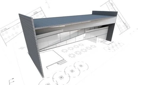 3d illustration of modern building construction concept isolated on white. Ilustración de archivo