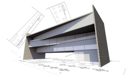 3d illustration of modern building construction concept Ilustración de archivo