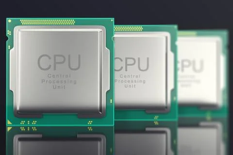 3d illustration modern multicore CPU on black background Stock Illustration