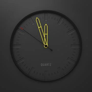 3d illustration of a modern stylish clock with yellow pointers Stock Illustration