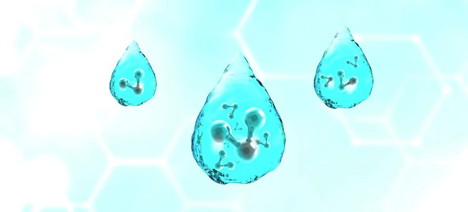 3d illustration of a molecule in a drop of water. The concept of high technology Stock Illustration