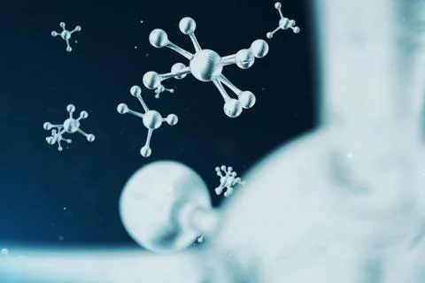 3D illustration molecule structure. Scientific medical background with atoms and Stock Illustration