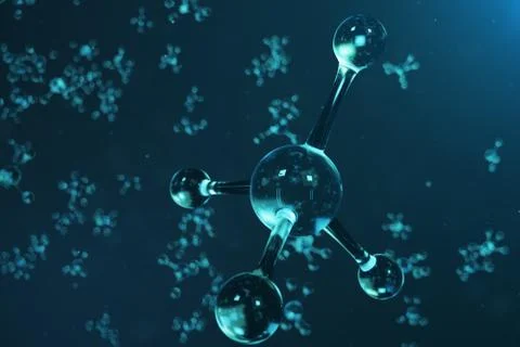 3D illustration molecule structure. Scientific medical background with atoms and Illustrazione stock