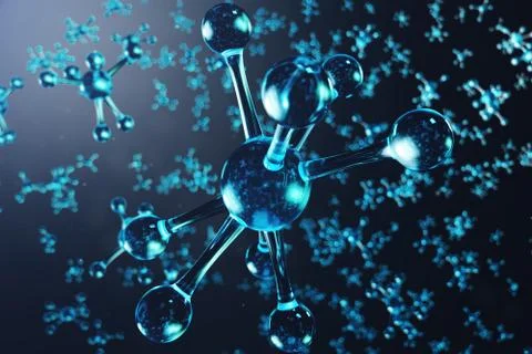 3D illustration molecule structure. Scientific medical background with atoms and Stock Illustration