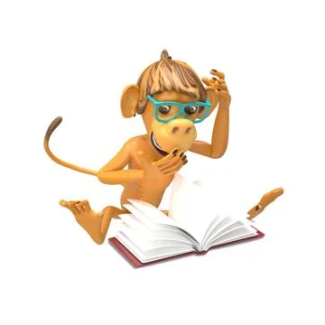 3D Illustration of a Monkey with a Book Stock Illustration