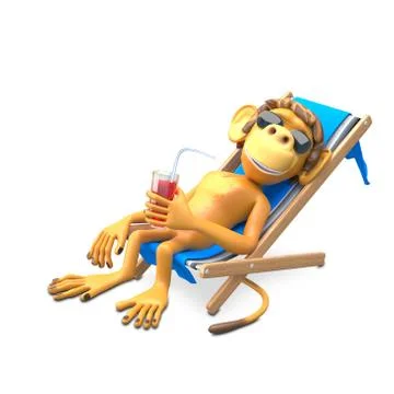 3D Illustration of a Monkey in a Deckchair Stock Illustration