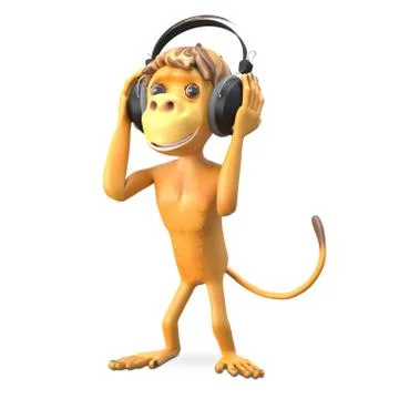 3D Illustration Monkey in the Headphones Stock Illustration