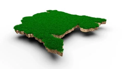 3d illustration of Montenegro Map soil land geology cross section with grass and Stock Illustration