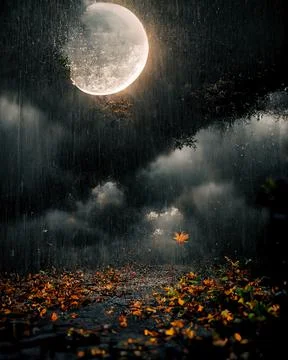 3D Illustration of a Moon appears in the rain storm with the black cloud and  Stock Illustration