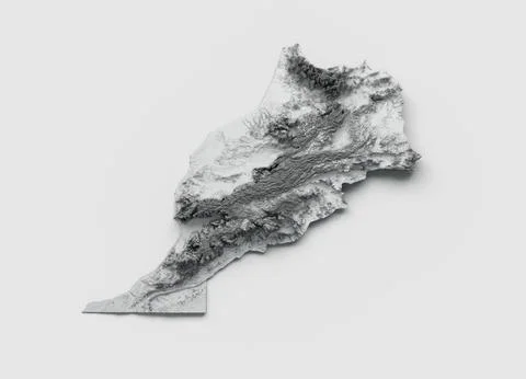 3d illustration of Morocco Map Flag Shaded relief Color Height map on white back Ilustración de archivo