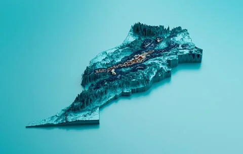 3d illustration of a Morocco map isolated on a blue background Stock Illustration