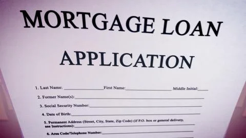 3d illustration of a mortgage loan application put askew in two pages in the  Ilustración de archivo