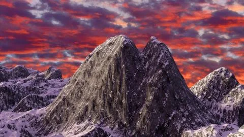 3D illustration of mountain and dramatic sky background Stock Illustration