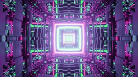 3d illustration of moving square shaped glowing corridor Stock Footage 160539232