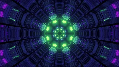 3D illustration of moving tunnel with bright ornament Stock Footage 149158307
