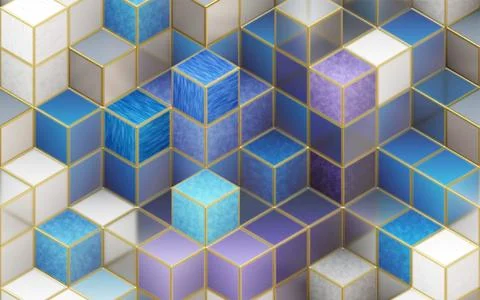 3d illustration, multi-colored cubes with golden ribs Stock Illustration