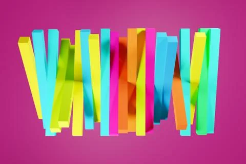 3d illustration of multi-colored stripes of the same size turned in different Illustrazione stock