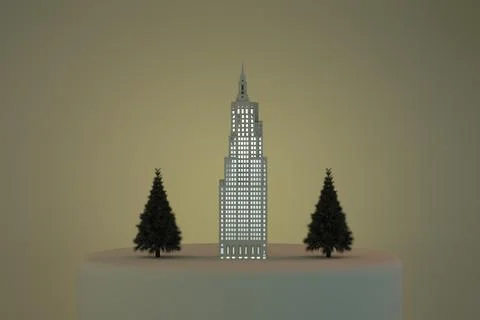 3D illustration multi-storey office building and 2 trees Ilustración de archivo