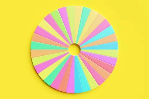 3d illustration of a multicolored circle divided into a large number of secto Stock Illustration