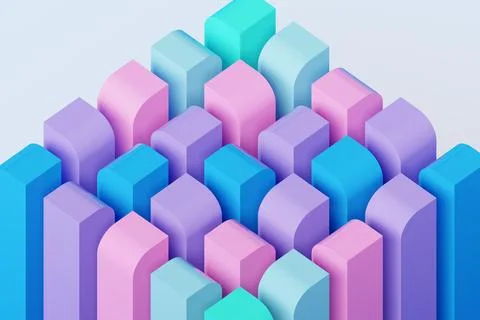 3D illustration of a multicolored cube from many geometric objects of differe Stock Illustration