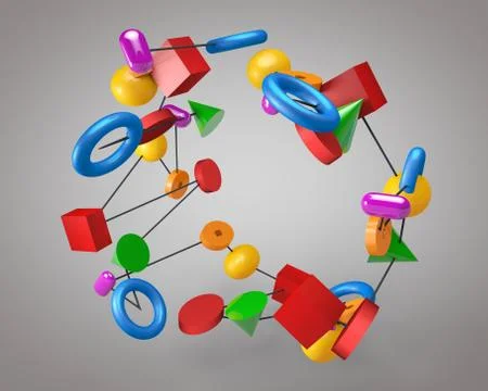 3d illustration of multicolored figures on a gray background Illustrazione stock
