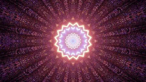 3D illustration of multifaceted abstract star in colorful tunnel Stock Illustration