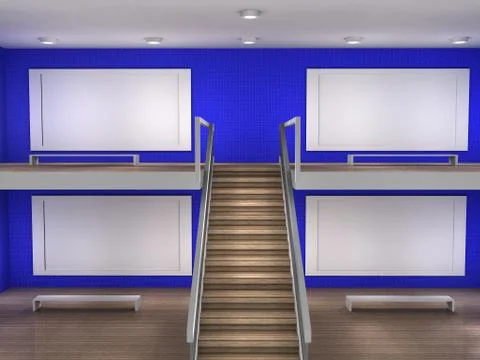 3d illustration of a museum with frames Stock Illustration