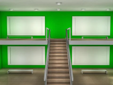3d illustration of a museum with frames Stock Illustration