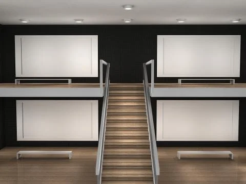 3d illustration of a museum with frames Stock Illustration