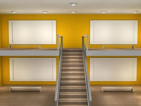 3d illustration of a museum with frames Stock Illustration