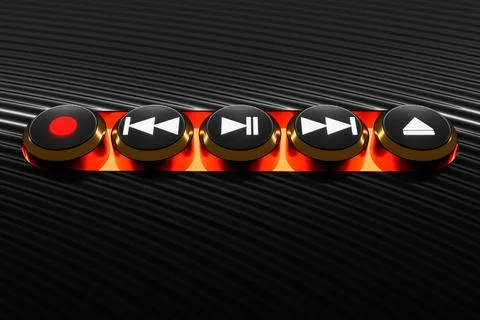 3d illustration of music switch button: start, next and previous song, stop a Stock Illustration
